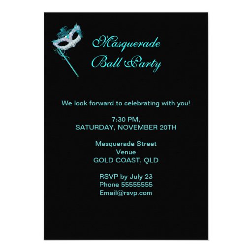 Masquerade Ball Party Teal Blue Purple Masks LGE Custom Invitation
