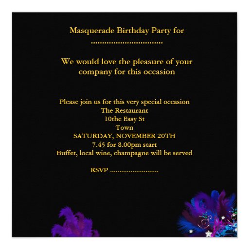 Masquerade Birthday Party Purple Pink Masks Personalized Announcements