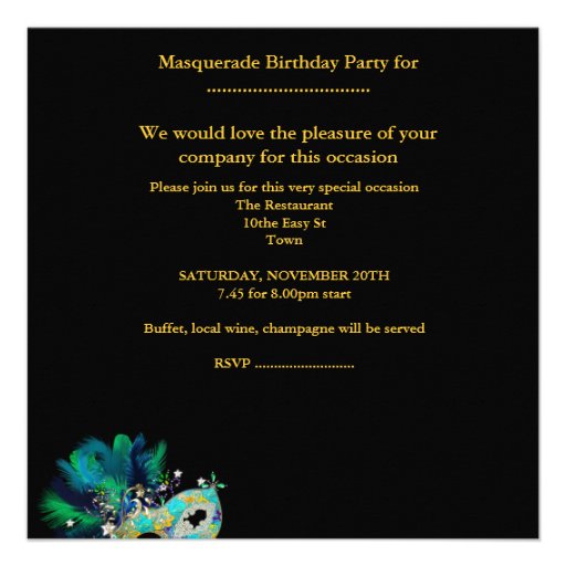 Masquerade Birthday Party Red Teal Gold Masks Personalized Invite