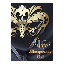 Masquerade Black Jeweled Sweet 16 Invitation