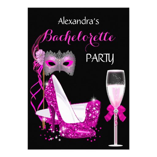 Masquerade Champagne Bachelorette Hot Pink l2 Invites