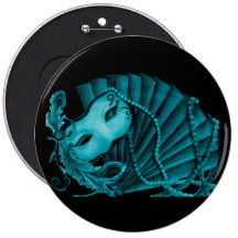 Masquerade in Teal on black Button