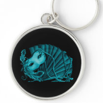 Masquerade in Teal on black Keychain