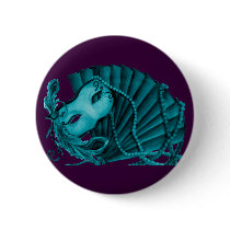Masquerade in Teal on purple Button