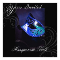 Masquerade Mask Blue Halloween Party Invitation