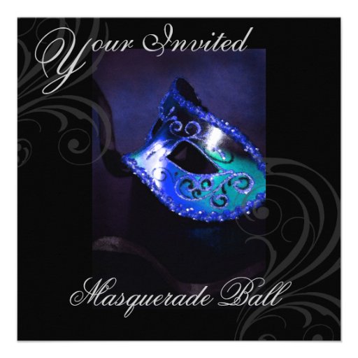 Masquerade Mask Blue Halloween Party Invitation