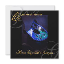 Masquerade Mask BLue Quinceanera Party Invitation