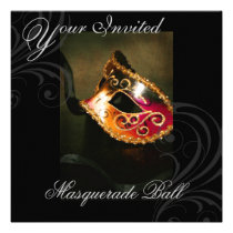 Masquerade Mask Gold Halloween Party Invitation
