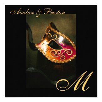 Masquerade Mask Gold Monogram Wedding Invitation