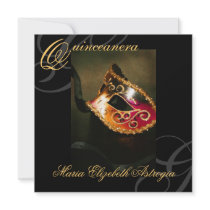 Masquerade Mask Gold Quinceanera Party Invitation
