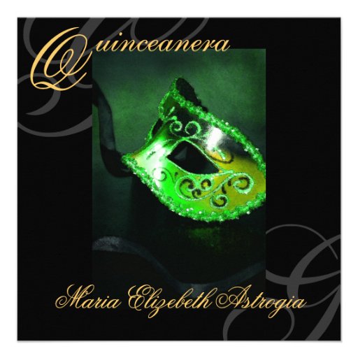 Masquerade Mask Green Quinceanera Party Invitation