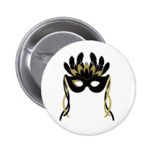 Masquerade Mask in Black and Gold Button Badge