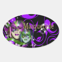 Masquerade mask party oval sticker