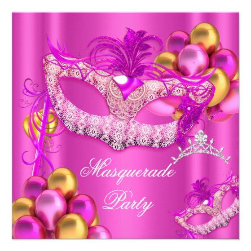 Masquerade Masks Pink Birthday Party Invite