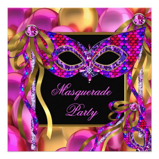 Masquerade Masks Pink Purple Blue Birthday Custom Announcement