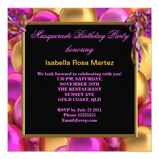 Masquerade Masks Pink Purple Blue Birthday Custom Announcement