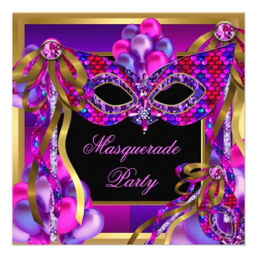 Masquerade Masks Pink Purple Teal Blue Birthday Personalized Announcements