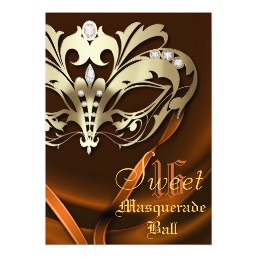 Masquerade Orange Jeweled Sweet 16 Invitation