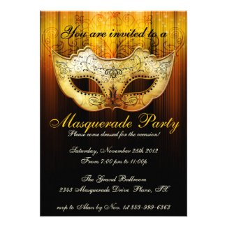 Masquerade Party Celebration Fancy Gold Invitation