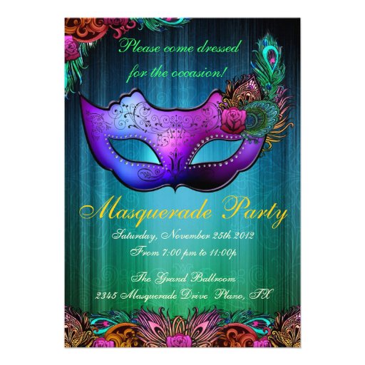 Masquerade Party Celebration Peacock Invitation