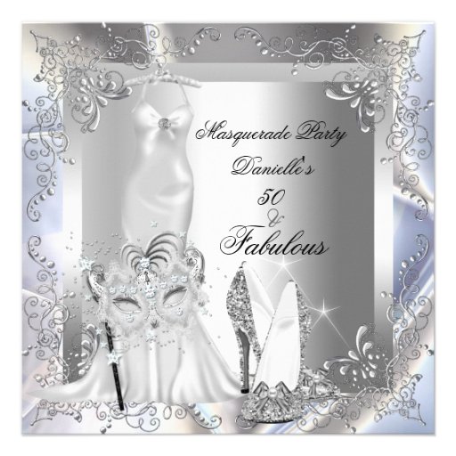 Masquerade Party Fabulous 50 Birthday Silver Invitations