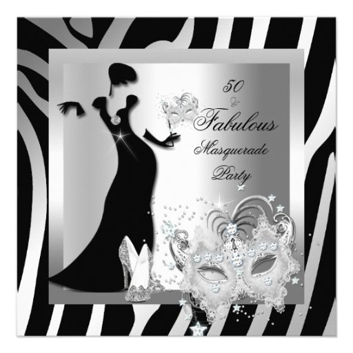 Masquerade Party Fabulous 50 Zebra Silver Custom Invites
