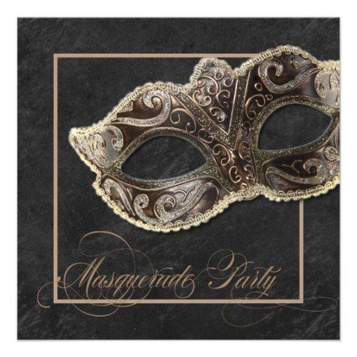 Masquerade Party Invitation - Bronze, gold & black (front side)