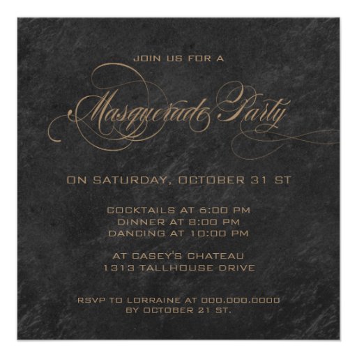 Masquerade Party Invitation - Bronze, gold & black