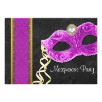 Masquerade Party Invitation - hot pink & gold
