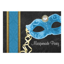 Masquerade Party Invitation - teal & gold