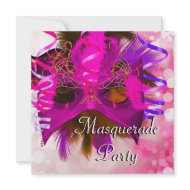 Masquerade Party Mask Black Purple Pink Mardi Gras invitation