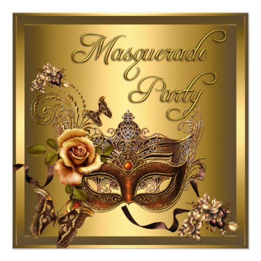 Masquerade Party Masks Gold Black Birthday Invitations