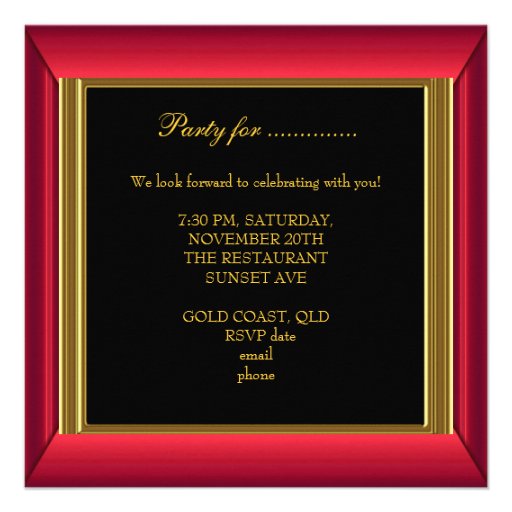Masquerade Party Red Masks Gold Black Birthday Personalized Invitations