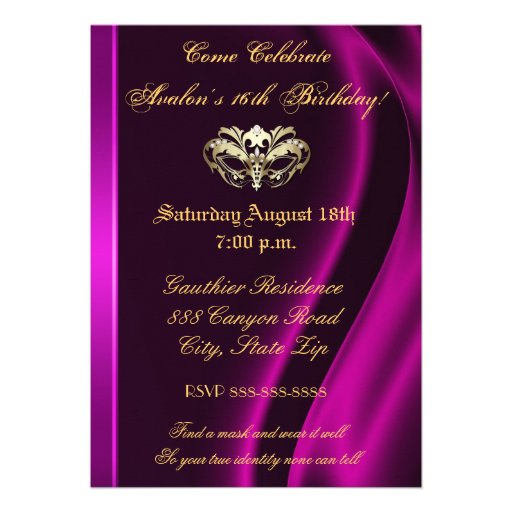 Masquerade Pink Jeweled Sweet 16 Invitation
