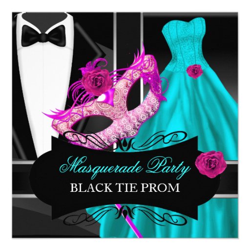 Masquerade Prom High School Dance Blue Pink Personalized Invite