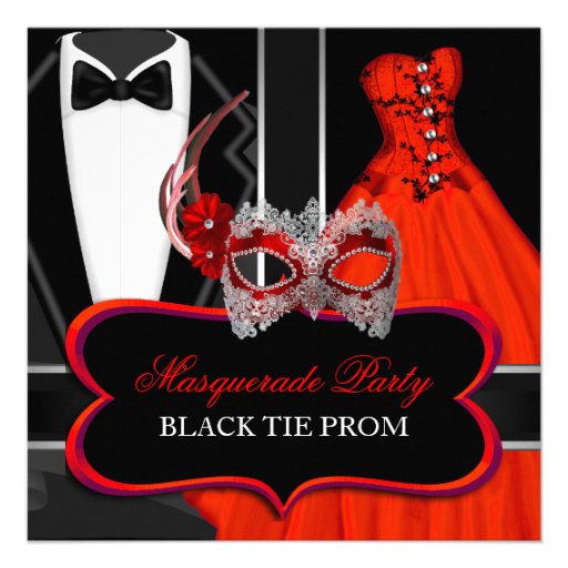 Masquerade Prom High School Dance Red Black Personalized Invitations