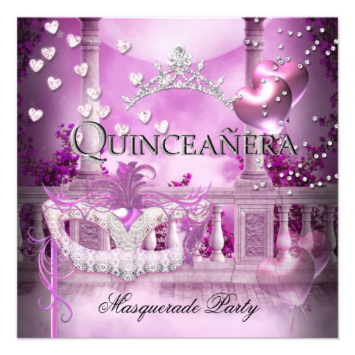 Masquerade Quinceanera 15 Pink Party Announcements