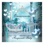 Masquerade Quinceanera 15 Teal Birthday Party Custom Invite