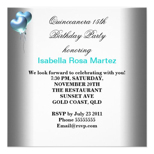 Masquerade Quinceanera 15 Teal Birthday Party Custom Invite