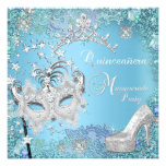 Masquerade Quinceanera 15th Party Blue Tiara Shoe Announcements