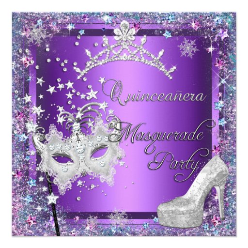 Masquerade Quinceanera 15th Party Purple Tiara Invitation