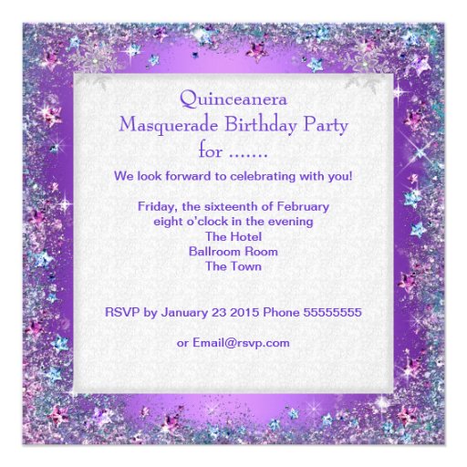 Masquerade Quinceanera 15th Party Purple Tiara Invitation