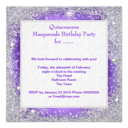 Masquerade Quinceanera 15th Purple Tiara Shoe Custom Invites