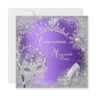Masquerade Quinceanera 15th PurpleTiara Shoe Custom Invites