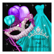 Masquerade Quinceanera Birthday Teal Purple invitations