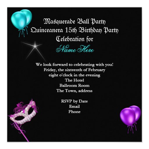 Masquerade Quinceanera Birthday Teal Purple Custom Invitation