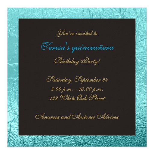 Masquerade quinceañera  party blue, gold foil custom invites