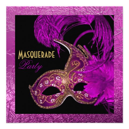 Masquerade quinceañera party purple gold foil custom invitations