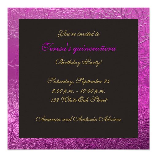 Masquerade quinceañera party purple gold foil custom invitations