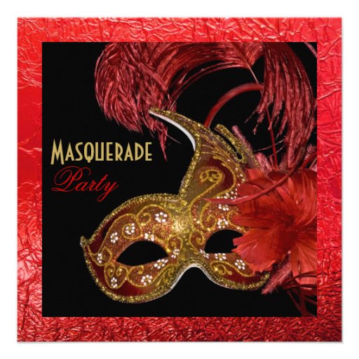 Masquerade Quinceañera party red foil Personalized Announcement